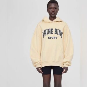 Anine Bing Cream Hoodie with Black Lettering